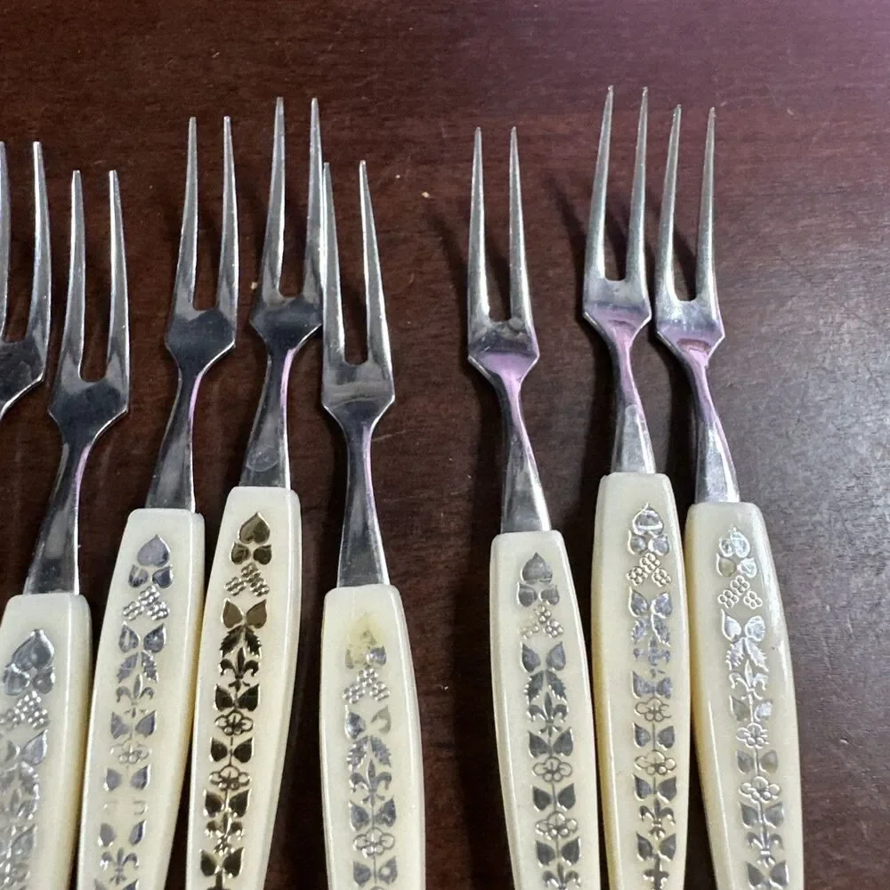 Vintage Mini Fork Stainless Steel With Decorative Handles Set Of 12 Appetizers